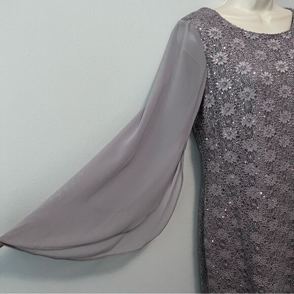 Connected Apparel Sequin Sheer Cape Sleeve Dress Size 10 NWT! - Picture 4 of 9